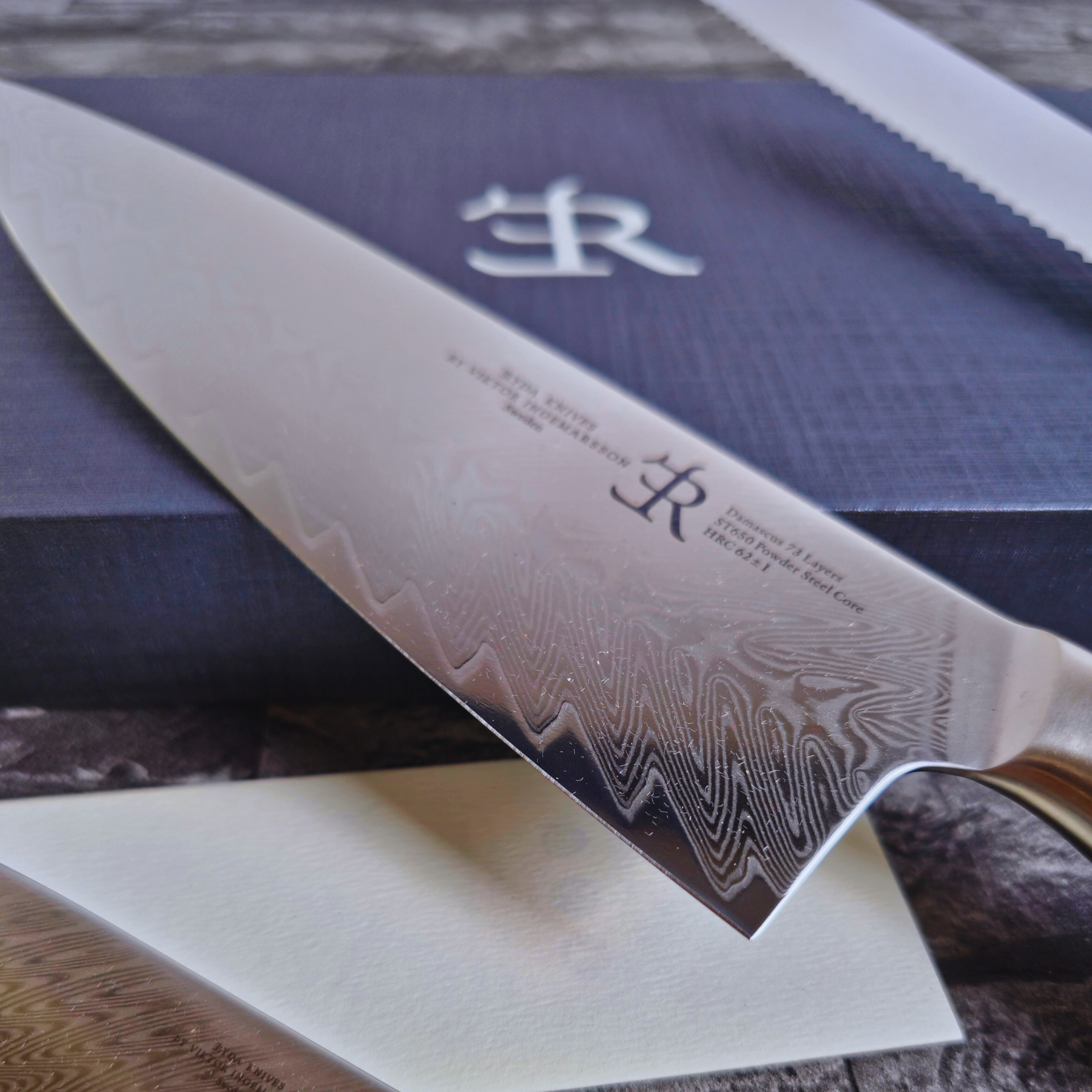 Küchenmesser der ST650 Serie "Luxury-Set" von Ryda Knives | 3 teiliges Messerset, Chefmesser, Brotmesser, Allzweckmesser, Damast