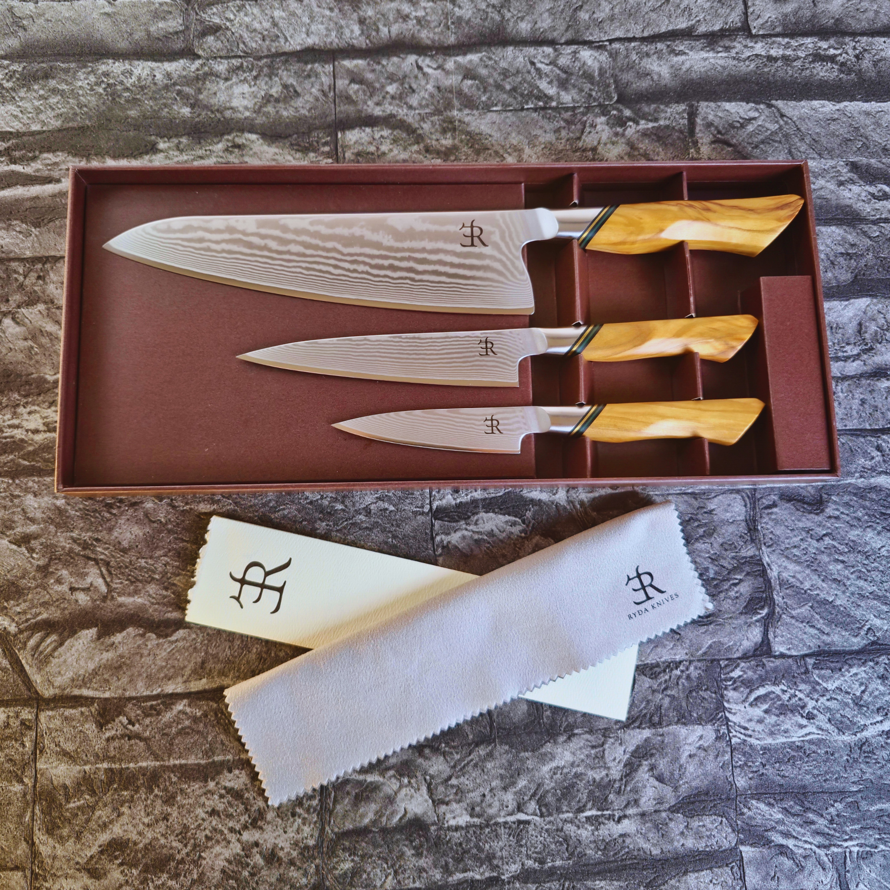 Küchenmesser-Set #3 der A-73 Serie | Chefmesser, Allzweckmesser und Schälmesser von Ryda Knives