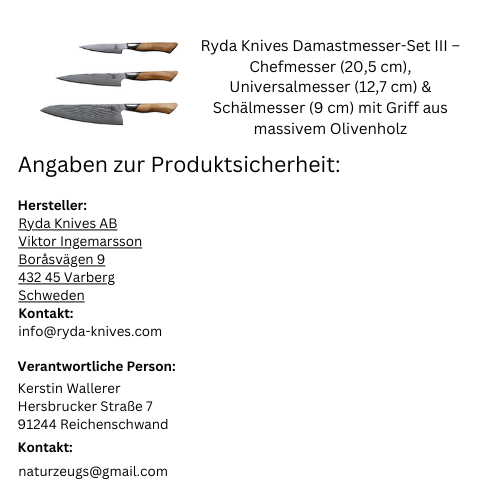 GPSR - Damastmesserset - Seite 1 Küchenmesser-Set Damast von Rydar Knives
