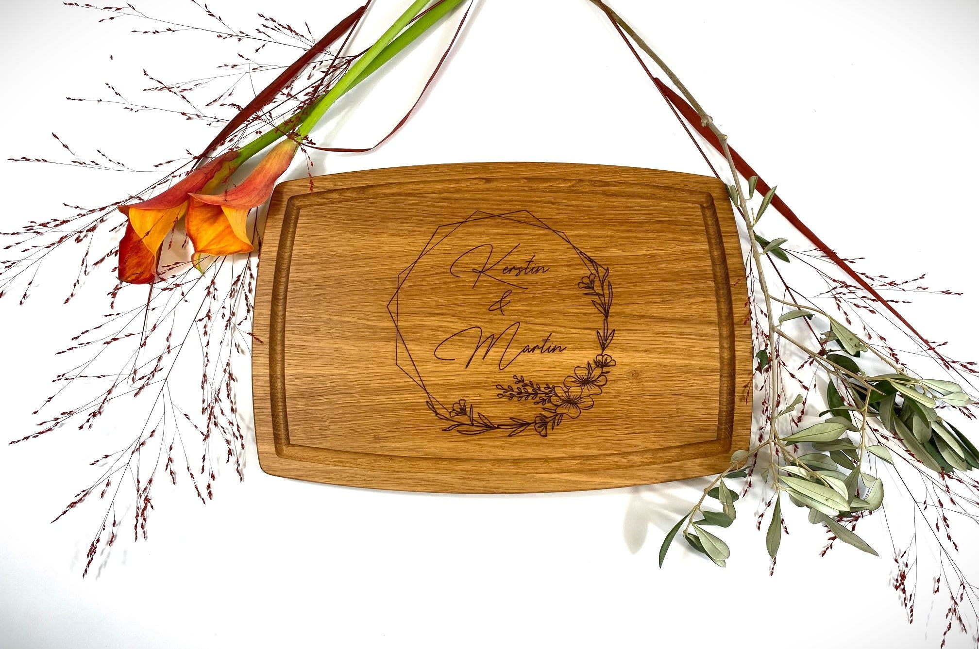 Schneidebrett "Hochzeit" aus Eiche, Naturzeugs, Personalisiert
