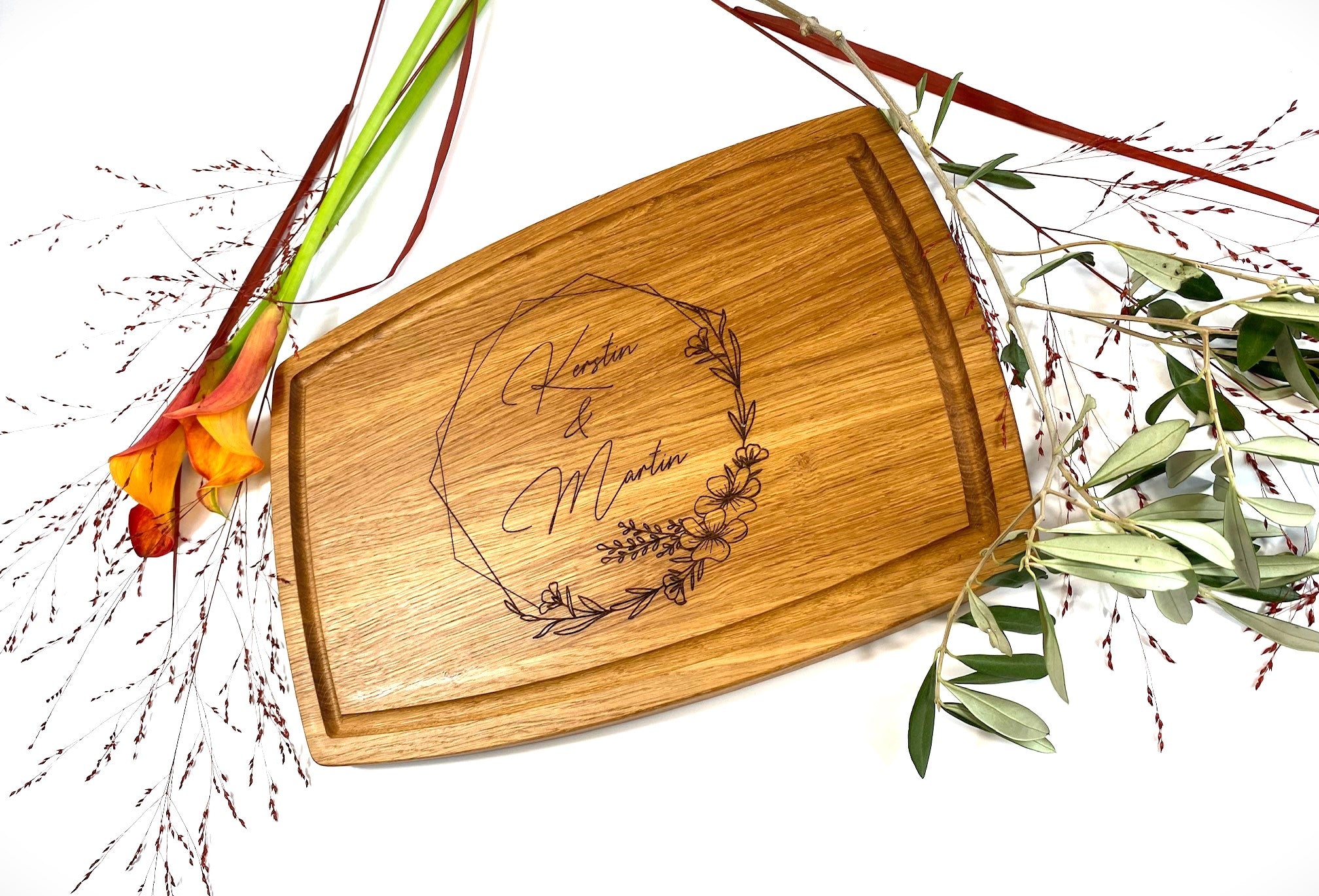 Schneidebrett "Hochzeit" aus Eiche, Naturzeugs, Personalisiert