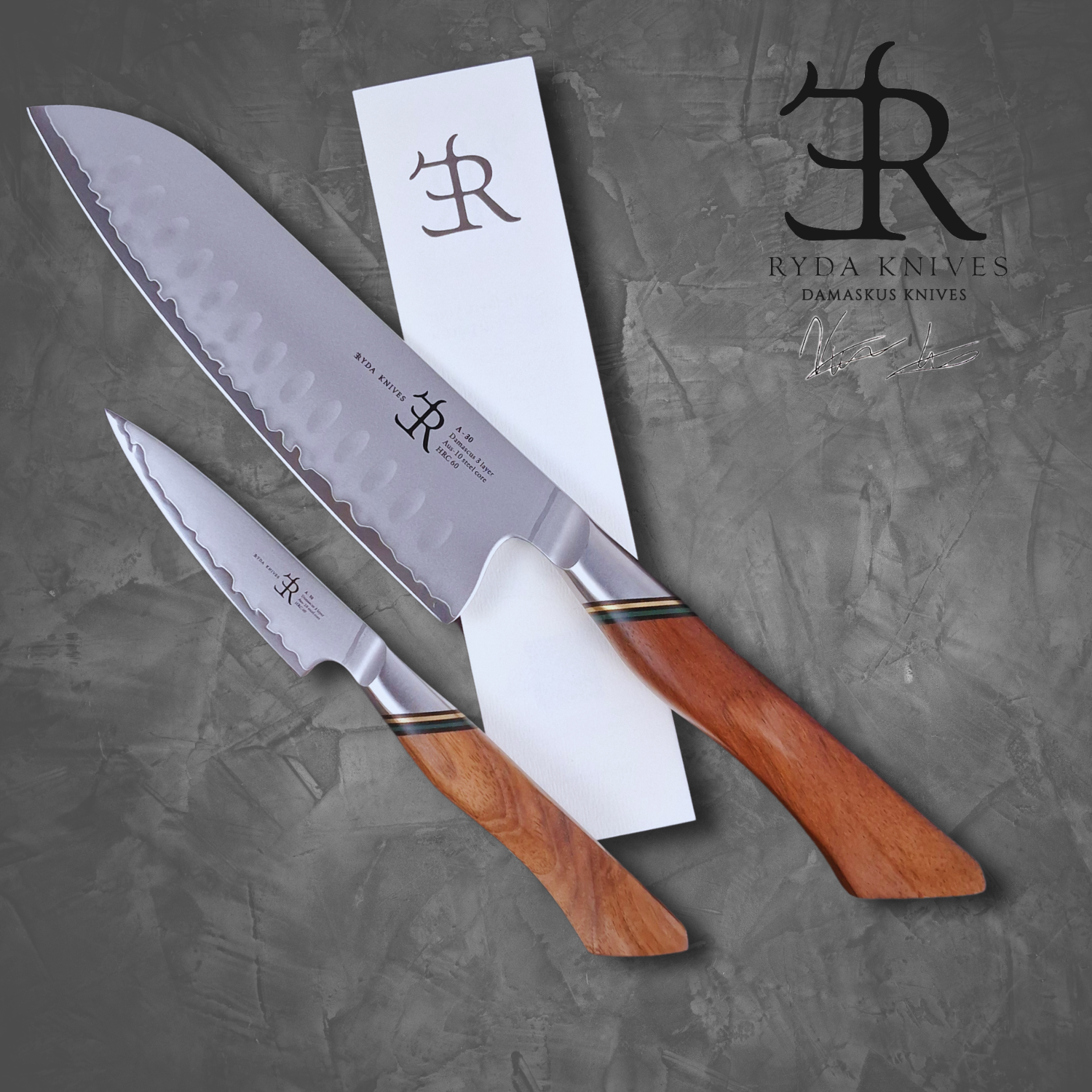 Küchenmesser-Set #1 der A-30 Serie | Santoku-Messer & Schälmesser von Ryda Knives